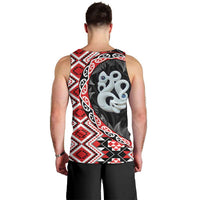 Red Taniko Motif Aotearoa Manaia and Silver Fern Men Tank Top