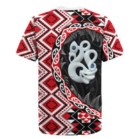 Red Taniko Motif Aotearoa Manaia and Silver Fern Rugby Jersey LT03 - Polynesian Pride