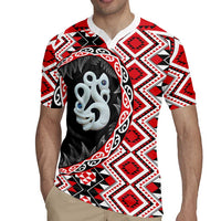 Red Taniko Motif Aotearoa Manaia and Silver Fern Rugby Jersey LT03 - Polynesian Pride