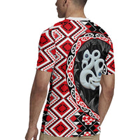 Red Taniko Motif Aotearoa Manaia and Silver Fern Rugby Jersey LT03 - Polynesian Pride