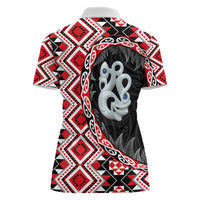 Red Taniko Motif Aotearoa Manaia and Silver Fern Women Polo Shirt LT03 - Polynesian Pride