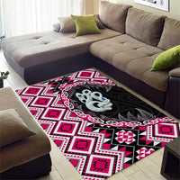 Pink Taniko Motif Aotearoa Manaia and Silver Fern Area Rug LT03 - Polynesian Pride