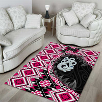 Pink Taniko Motif Aotearoa Manaia and Silver Fern Area Rug LT03 - Polynesian Pride