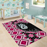 Pink Taniko Motif Aotearoa Manaia and Silver Fern Area Rug LT03 - Polynesian Pride