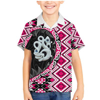 Pink Taniko Motif Aotearoa Manaia and Silver Fern Family Matching Mermaid Dress and Hawaiian Shirt LT03 Son's Shirt Pink - Polynesian Pride