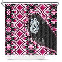 Pink Taniko Motif Aotearoa Manaia and Silver Fern Shower Curtain LT03 Pink - Polynesian Pride