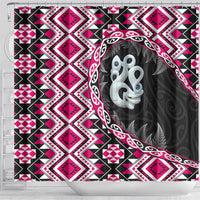 Pink Taniko Motif Aotearoa Manaia and Silver Fern Shower Curtain LT03 - Polynesian Pride