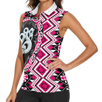 Pink Taniko Motif Aotearoa Manaia and Silver Fern Women Sleeveless Polo Shirt
