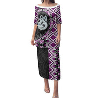 Purple Taniko Motif Aotearoa Manaia and Silver Fern Family Matching Puletasi and Hawaiian Shirt LT03 Mom's Dress Purple - Polynesian Pride