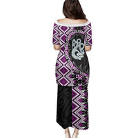 Purple Taniko Motif Aotearoa Manaia and Silver Fern Family Matching Puletasi and Hawaiian Shirt LT03 - Polynesian Pride