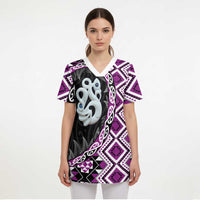 Purple Taniko Motif Aotearoa Manaia and Silver Fern Scrub Top - Polynesian Pride