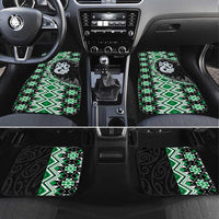 Green Taniko Motif Aotearoa Manaia and Silver Fern Car Mats LT03 Set 4pcs Green - Polynesian Pride
