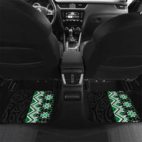 Green Taniko Motif Aotearoa Manaia and Silver Fern Car Mats LT03 Set 2pcs - Back Green - Polynesian Pride