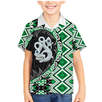 Green Taniko Motif Aotearoa Manaia and Silver Fern Family Matching Mermaid Dress and Hawaiian Shirt LT03 Son's Shirt Green - Polynesian Pride