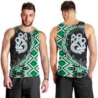 Green Taniko Motif Aotearoa Manaia and Silver Fern Men Tank Top