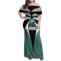 Custom New Zealand Bicycle 2025 Family Matching Off Shoulder Maxi Dress and Hawaiian Shirt LT03 Mom's Dress Black-Teal - Polynesian Pride