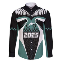 Custom New Zealand Bicycle 2025 Family Matching Off Shoulder Short Dress and Hawaiian Shirt LT03 Dad's Shirt - Long Sleeve Black-Teal - Polynesian Pride