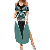 Custom New Zealand Bicycle 2025 Family Matching Summer Maxi Dress and Hawaiian Shirt LT03 Mom's Dress Black-Teal - Polynesian Pride