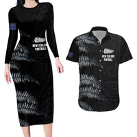 Custom New Zealand Football-Towards World Cup 2026 Couples Matching Long Sleeve Bodycon Dress and Hawaiian Shirt LT03 Black - Polynesian Pride