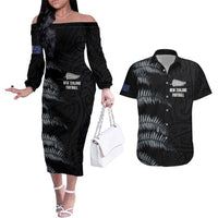 Custom New Zealand Football-Towards World Cup 2026 Couples Matching Off The Shoulder Long Sleeve Dress and Hawaiian Shirt LT03 Black - Polynesian Pride