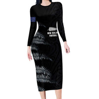 Custom New Zealand Football-Towards World Cup 2026 Family Matching Long Sleeve Bodycon Dress and Hawaiian Shirt LT03 Mom's Dress Black - Polynesian Pride