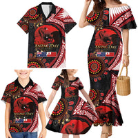 Tonga and Australia ANZAC Day Family Matching Mermaid Dress and Hawaiian Shirt Aboriginal and Ngatu Art Pattern - Gallipoli Lest We Forget LT03 - Polynesian Pride