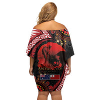 Tonga and Australia ANZAC Day Family Matching Off Shoulder Short Dress and Hawaiian Shirt Aboriginal and Ngatu Art Pattern - Gallipoli Lest We Forget LT03 - Polynesian Pride