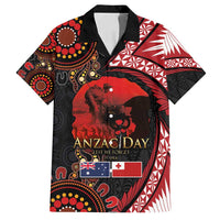 Tonga and Australia ANZAC Day Family Matching Tank Maxi Dress and Hawaiian Shirt Aboriginal and Ngatu Art Pattern - Gallipoli Lest We Forget LT03 Dad's Shirt - Short Sleeve Black - Polynesian Pride