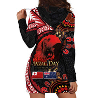 Tonga and Australia ANZAC Day Hoodie Dress Aboriginal and Ngatu Art Pattern - Gallipoli Lest We Forget