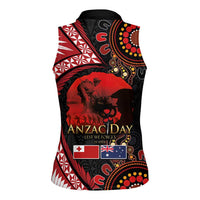Tonga and Australia ANZAC Day Women Sleeveless Polo Shirt Aboriginal and Ngatu Art Pattern - Gallipoli Lest We Forget