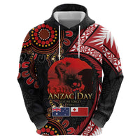 Tonga and Australia ANZAC Day Zip Hoodie Aboriginal and Ngatu Art Pattern - Gallipoli Lest We Forget