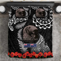 New Zealand and Cook Islands ANZAC Day Bedding Set Gallipoli Lest We Forget Tatau Art Tribal and Maori Tattoo with Fern LT03 Black - Polynesian Pride