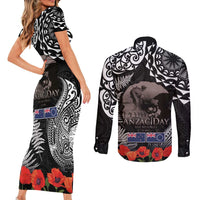 New Zealand and Cook Islands ANZAC Day Couples Matching Short Sleeve Bodycon Dress and Long Sleeve Button Shirt Gallipoli Lest We Forget Tatau Art Tribal and Maori Tattoo with Fern LT03 - Polynesian Pride