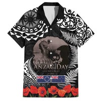New Zealand and Cook Islands ANZAC Day Family Matching Off The Shoulder Long Sleeve Dress and Hawaiian Shirt Gallipoli Lest We Forget Tatau Art Tribal and Maori Tattoo with Fern LT03 Dad's Shirt - Short Sleeve Black - Polynesian Pride