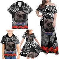 New Zealand and Cook Islands ANZAC Day Family Matching Off Shoulder Maxi Dress and Hawaiian Shirt Gallipoli Lest We Forget Tatau Art Tribal and Maori Tattoo with Fern LT03 - Polynesian Pride