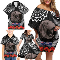 New Zealand and Cook Islands ANZAC Day Family Matching Off Shoulder Short Dress and Hawaiian Shirt Gallipoli Lest We Forget Tatau Art Tribal and Maori Tattoo with Fern LT03 - Polynesian Pride