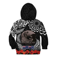 New Zealand and Cook Islands ANZAC Day Kid Hoodie Gallipoli Lest We Forget Tatau Art Tribal and Maori Tattoo with Fern LT03 - Polynesian Pride