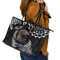 New Zealand and Cook Islands ANZAC Day Leather Tote Bag Gallipoli Lest We Forget Tatau Art Tribal and Maori Tattoo with Fern LT03 - Polynesian Pride
