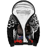 New Zealand and Cook Islands ANZAC Day Sherpa Hoodie Gallipoli Lest We Forget Tatau Art Tribal and Maori Tattoo with Fern LT03 Unisex Black - Polynesian Pride