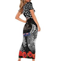New Zealand and Cook Islands ANZAC Day Short Sleeve Bodycon Dress Gallipoli Lest We Forget Tatau Art Tribal and Maori Tattoo with Fern LT03 - Polynesian Pride