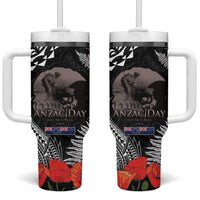 New Zealand and Cook Islands ANZAC Day Tumbler With Handle Gallipoli Lest We Forget Tatau Art Tribal and Maori Tattoo with Fern LT03 One Size: 40 oz Black - Polynesian Pride