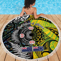 New Zealand and Cook Islands Together Beach Blanket Tatau Art Tribal Pattern-Maori Tattoo with Fern and Paua Shell LT03 - Polynesian Pride