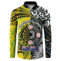 New Zealand and Cook Islands Together Button Sweatshirt Tatau Art Tribal Pattern-Maori Tattoo with Fern and Paua Shell LT03 Art - Polynesian Pride
