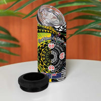 New Zealand and Cook Islands Together 4 in 1 Can Cooler Tumbler Tatau Art Tribal Pattern-Maori Tattoo with Fern and Paua Shell LT03 - Polynesian Pride