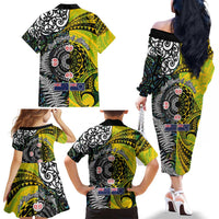 New Zealand and Cook Islands Together Family Matching Off The Shoulder Long Sleeve Dress and Hawaiian Shirt Tatau Art Tribal Pattern-Maori Tattoo with Fern and Paua Shell LT03 - Polynesian Pride
