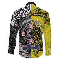 New Zealand and Cook Islands Together Family Matching Off The Shoulder Long Sleeve Dress and Hawaiian Shirt Tatau Art Tribal Pattern-Maori Tattoo with Fern and Paua Shell LT03 - Polynesian Pride