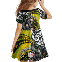 New Zealand and Cook Islands Together Family Matching Off Shoulder Maxi Dress and Hawaiian Shirt Tatau Art Tribal Pattern-Maori Tattoo with Fern and Paua Shell LT03 - Polynesian Pride