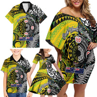 New Zealand and Cook Islands Together Family Matching Off Shoulder Short Dress and Hawaiian Shirt Tatau Art Tribal Pattern-Maori Tattoo with Fern and Paua Shell LT03 - Polynesian Pride
