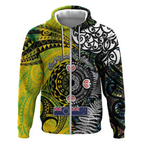 New Zealand and Cook Islands Together Hoodie Tatau Art Tribal Pattern-Maori Tattoo with Fern and Paua Shell LT03 Zip Hoodie Art - Polynesian Pride
