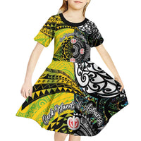 New Zealand and Cook Islands Together Kid Short Sleeve Dress Tatau Art Tribal Pattern-Maori Tattoo with Fern and Paua Shell LT03 - Polynesian Pride